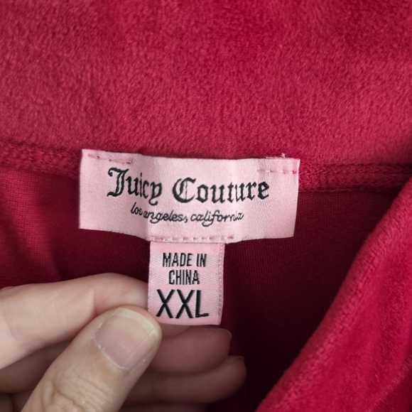 Juicy Couture Womens Red Velour Track Suit Set Hooded Jacket Jogger Pants Sz XXL - Picture 10 of 12